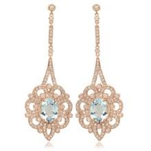 14K Rose Gold 7.37ct Aquamarine and 2.57ct Diamond Earrings