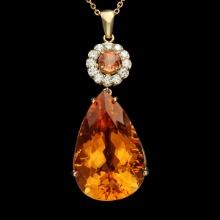 14K Gold 42.91ct Citrine 1.17ct Sapphire 1.02ct Diamond Pendant