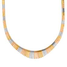 18K Yellow, White and Rose Gold Etched Flat Link Necklace