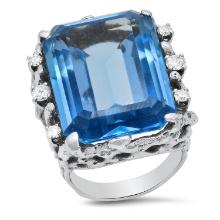 14K White Gold Setting with 30.52ct Topaz and 0.36ct Diamond Ladies Ring