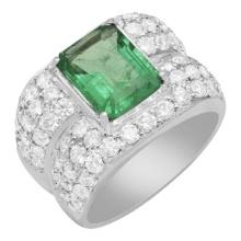 14k White Gold 3.46ct Emerald 3.68ct Diamond Ring