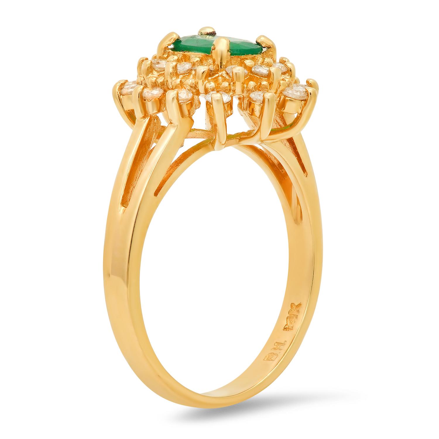 14K Yellow Gold Setting with 0.65ct Emerald and 0.30ct Diamond Ring