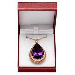 14k Yellow Gold 52.12ct Amethyst 2.12ct Orange Sapphire 1.68ct Diamond Pendant