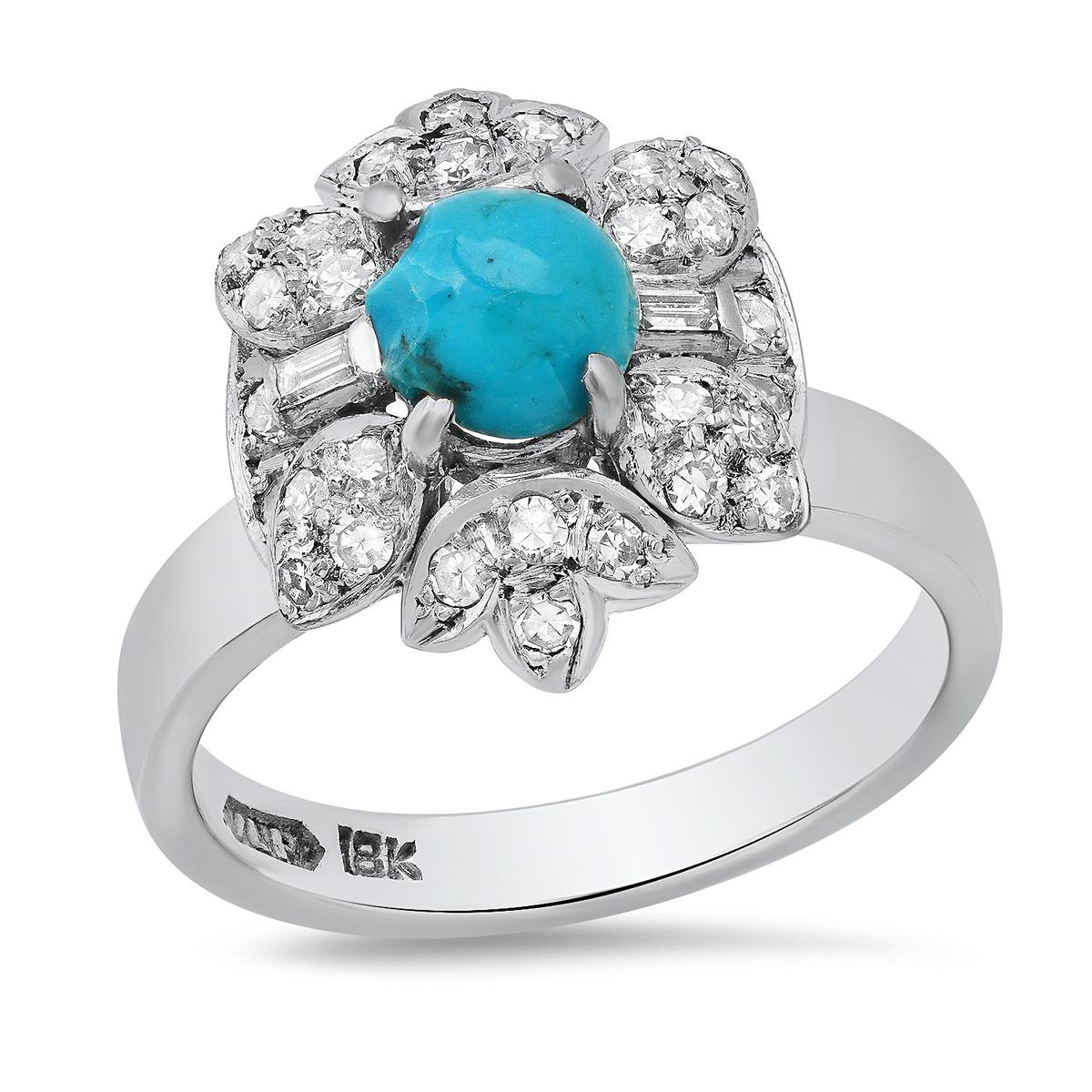 18K White Gold Setting with 1.03ct Turquoise and 0.41ct Diamond Ladies Ring