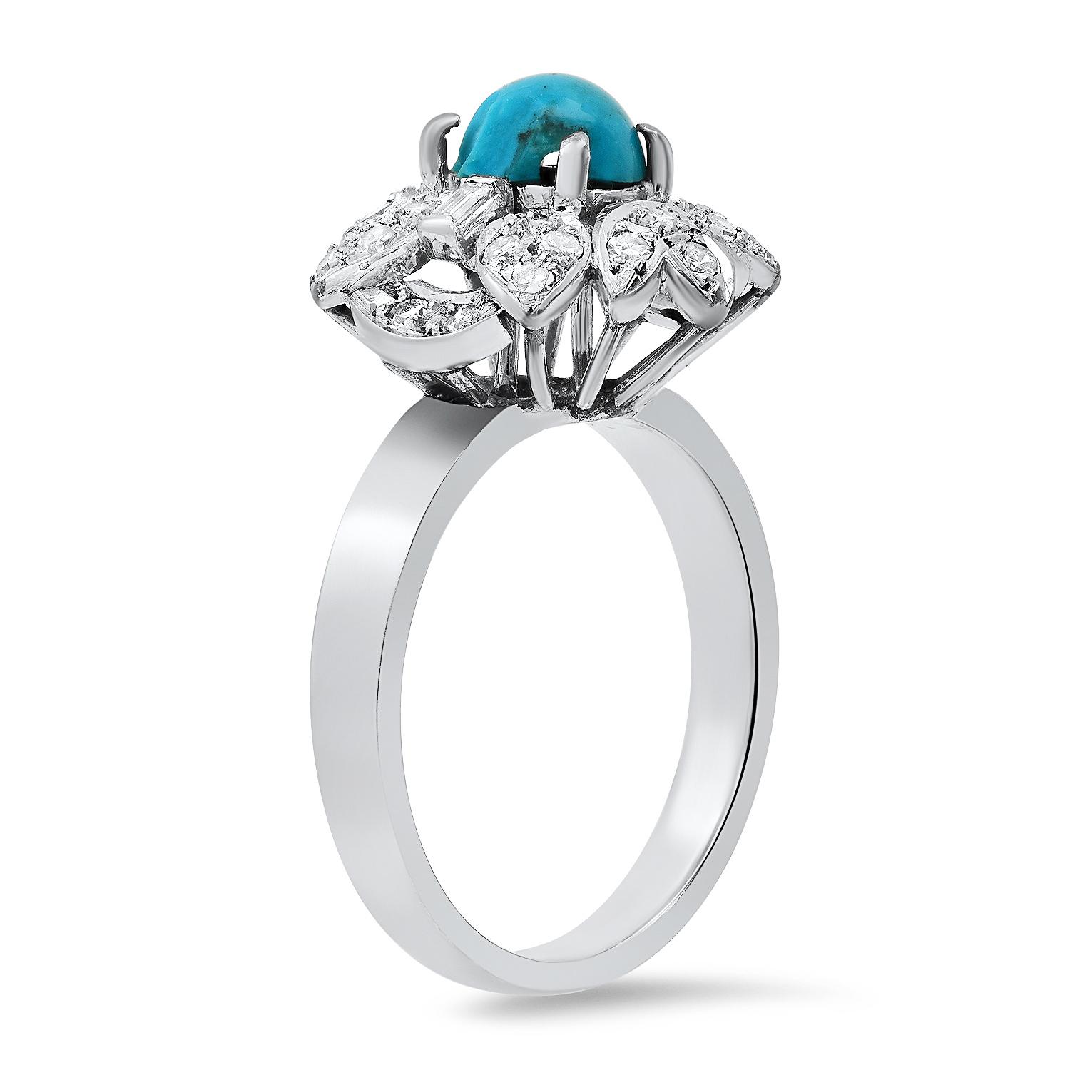 18K White Gold Setting with 1.03ct Turquoise and 0.41ct Diamond Ladies Ring