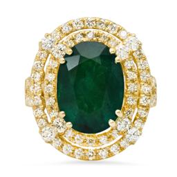 14K Yellow Gold 8.46ct Emerald and 2.58ct Diamond Ring