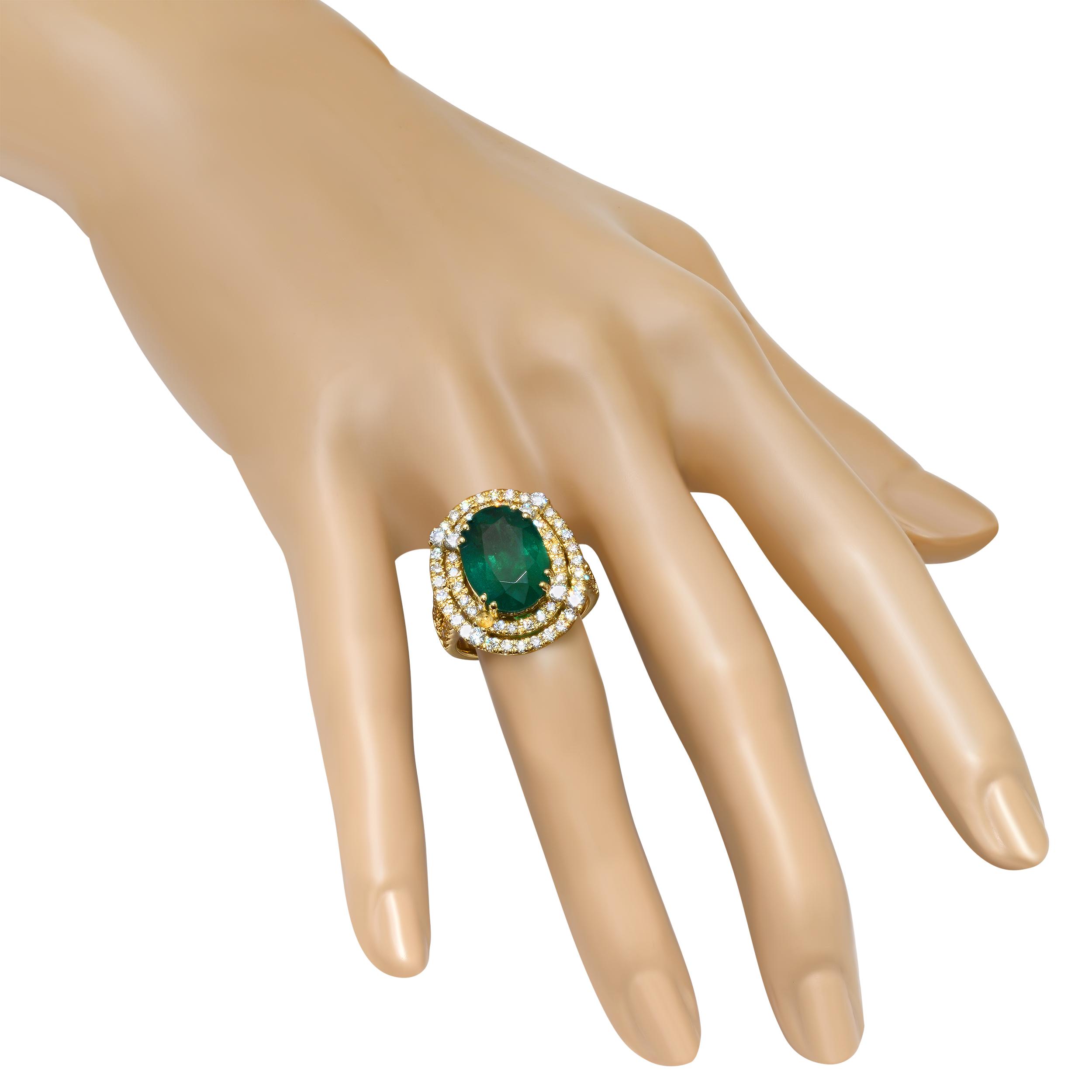 14K Yellow Gold 8.46ct Emerald and 2.58ct Diamond Ring