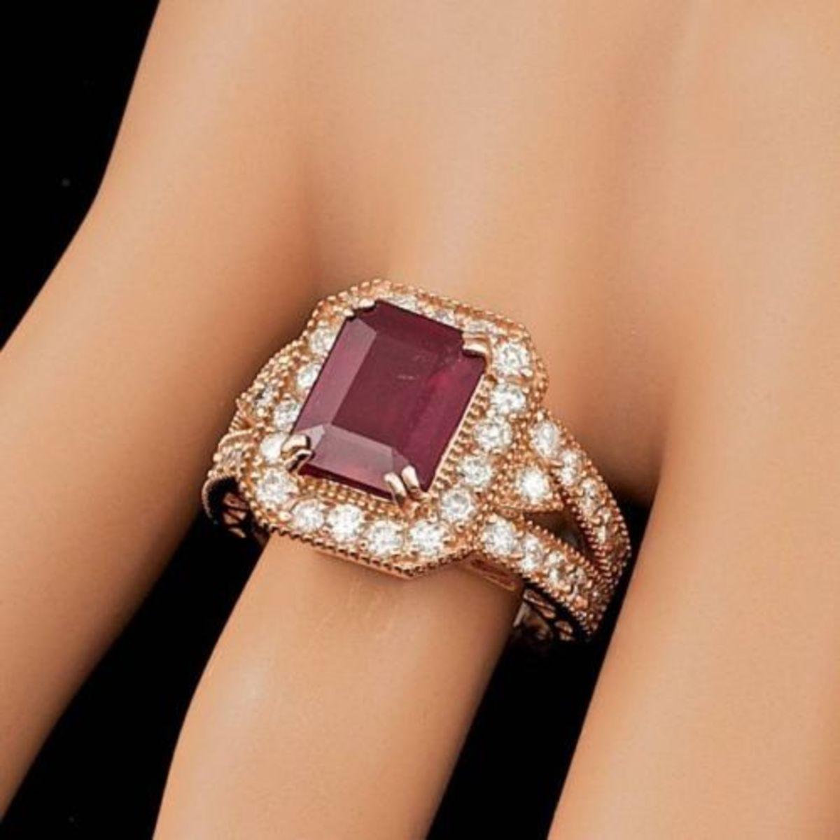 14K Rose Gold 4.17ct Ruby and 1.32ct Diamond Ring