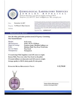 14k White Gold 51.32ct Kunzite 2.05ct Sapphire 1.60ct Diamond Pendant