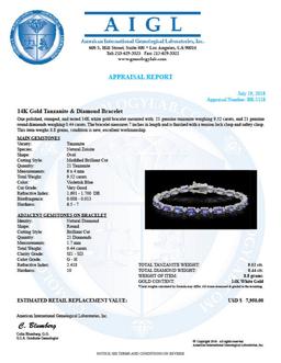 14K Gold 9.52ct Tanzanite 0.44ct Diamond Bracelet