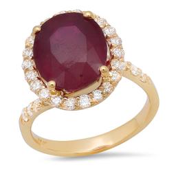 14K Yellow Gold Setting with 7.06ct Ruby and 0.75ct Diamond Ladies Ring