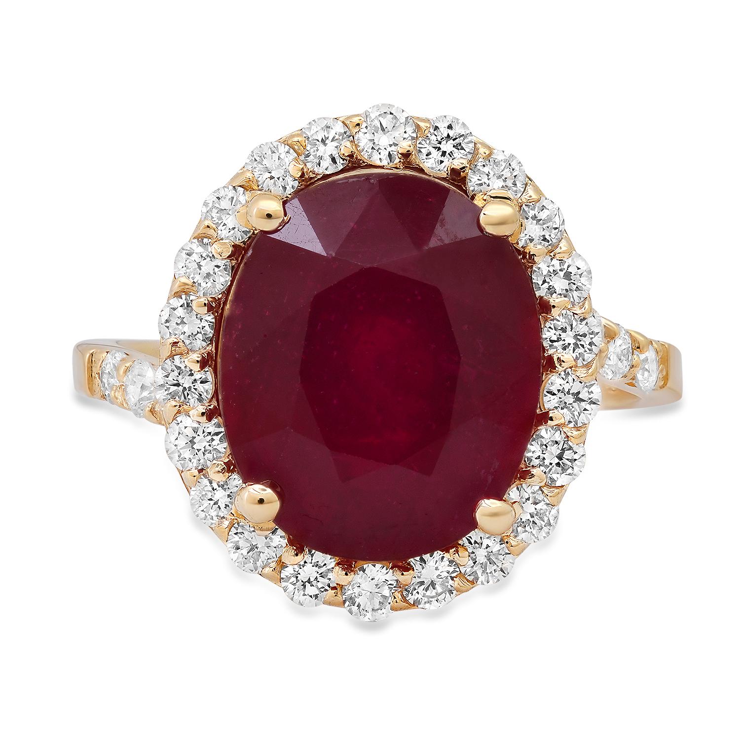 14K Yellow Gold Setting with 7.06ct Ruby and 0.75ct Diamond Ladies Ring