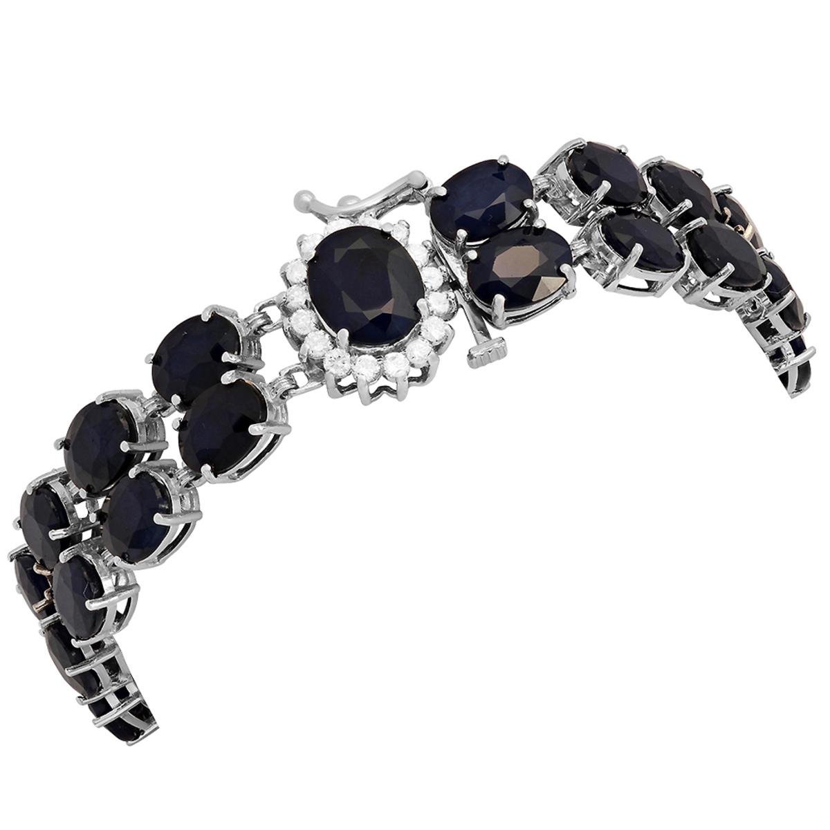 14k White Gold 53.80ct Sapphire 0.61ct Diamond Bracelet