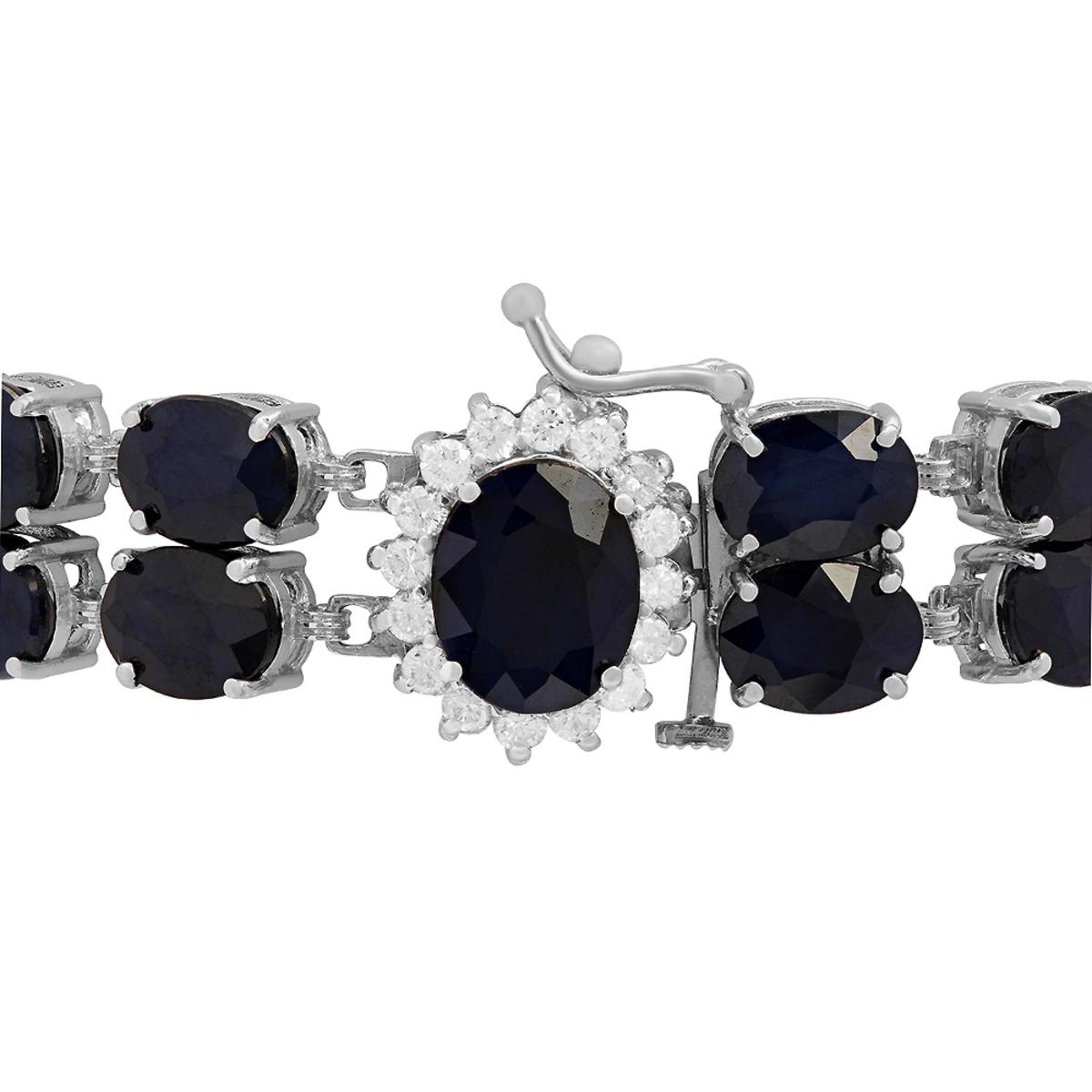 14k White Gold 53.80ct Sapphire 0.61ct Diamond Bracelet