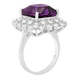 14k White Gold 7.68ct Amethyst 0.90ct Diamond Ring