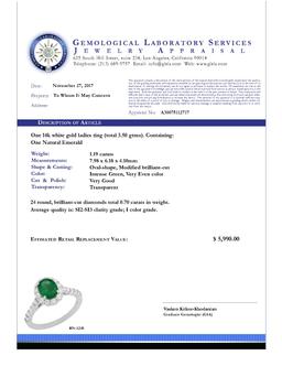 14k White Gold 1.19ct Emerald 0.70ct Diamond Ring