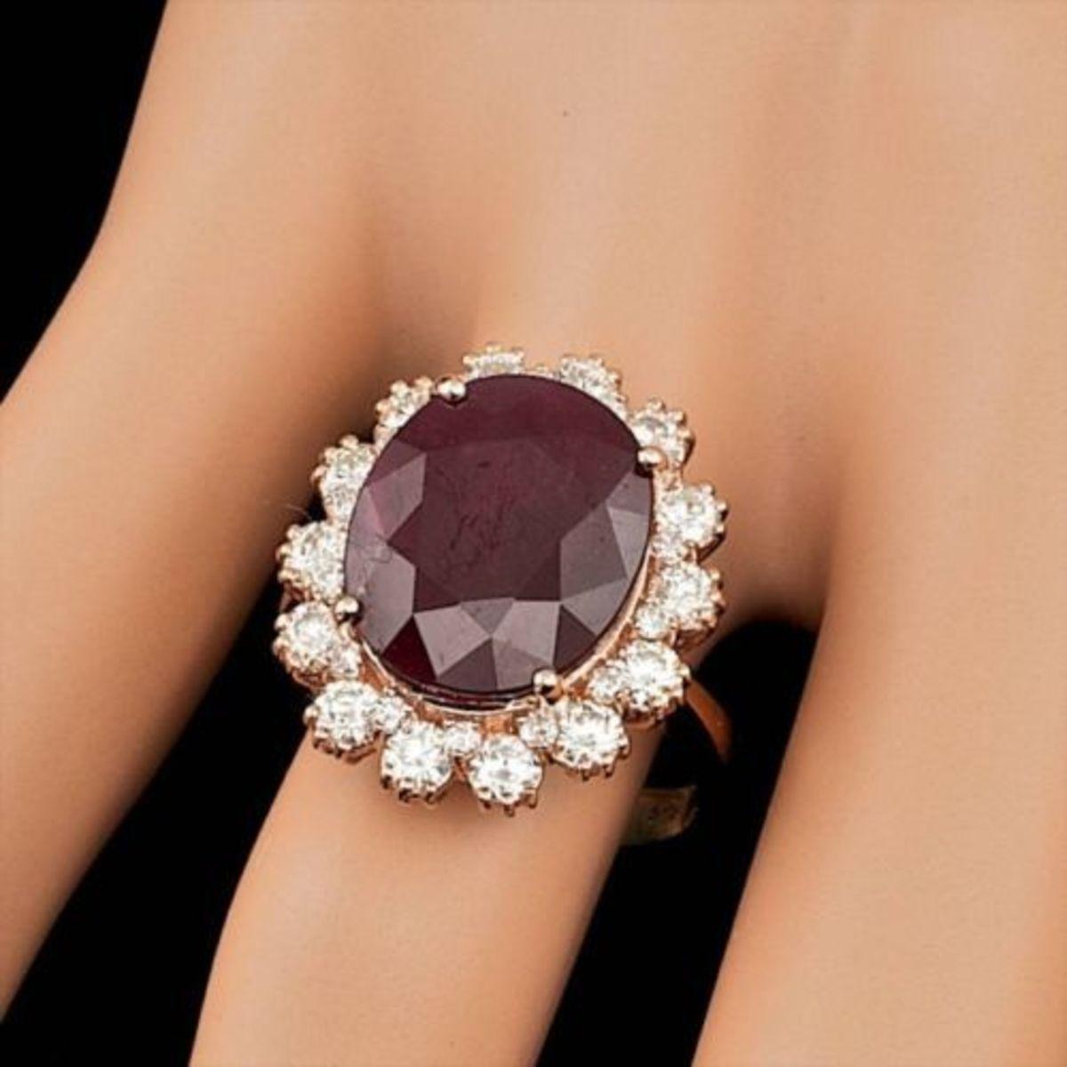 14K Rose Gold 10.17ct Ruby and 1.50ct Diamond Ring