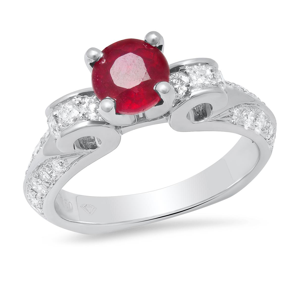 18K White Gold Setting with 1.70ct Ruby and 0.63ct Diamond Ladies Ring