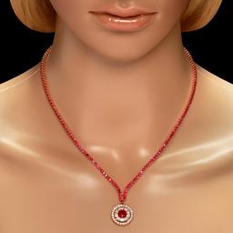 14k Rose Gold 10.88ct Ruby 1.24ct Diamond Necklace