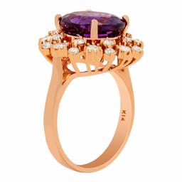 14k Rose Gold 4.41ct Amethyst 1.06ct Diamond Ring