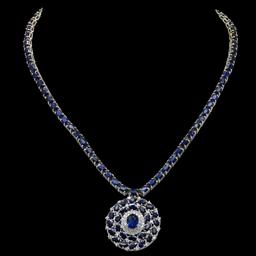 14K White Gold 50.26ct Sapphire and 1.36ct Diamond Necklace