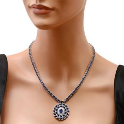 14K White Gold 50.26ct Sapphire and 1.36ct Diamond Necklace