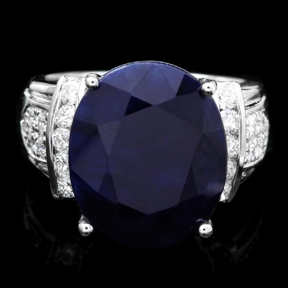 14K White Gold 13.35ct Sapphire and 0.30ct Diamond Ring