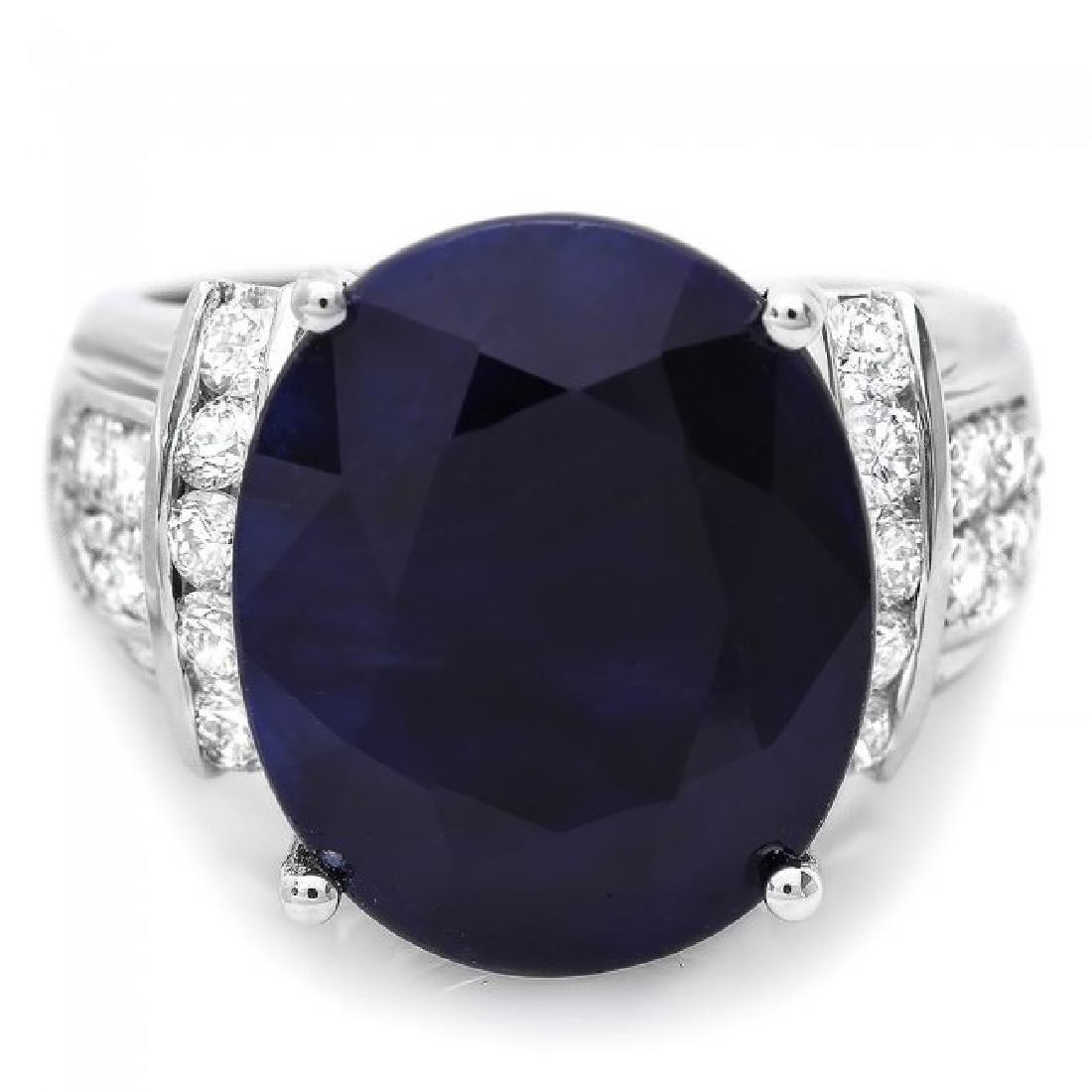 14K White Gold 13.35ct Sapphire and 0.30ct Diamond Ring