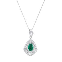 Platinum and 10K White Gold Setting with 1.41ct Emerald and 0.86ct Diamond Pendant