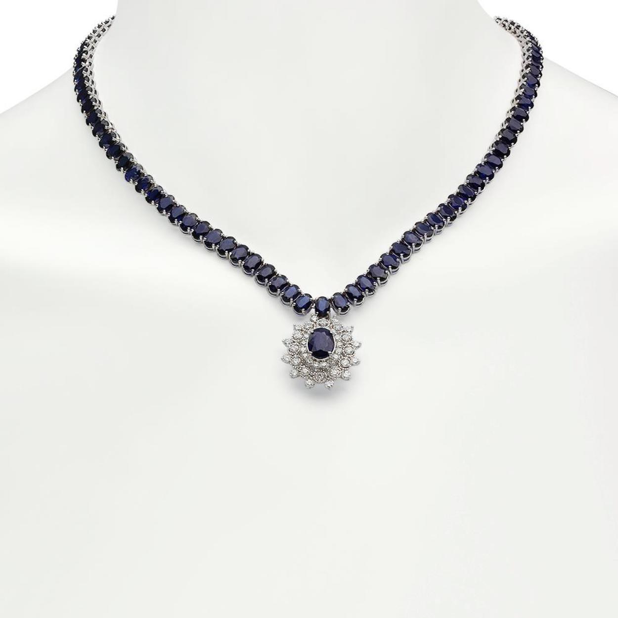 14K Gold 53.78ct Sapphire 2.71ct Diamond Necklace