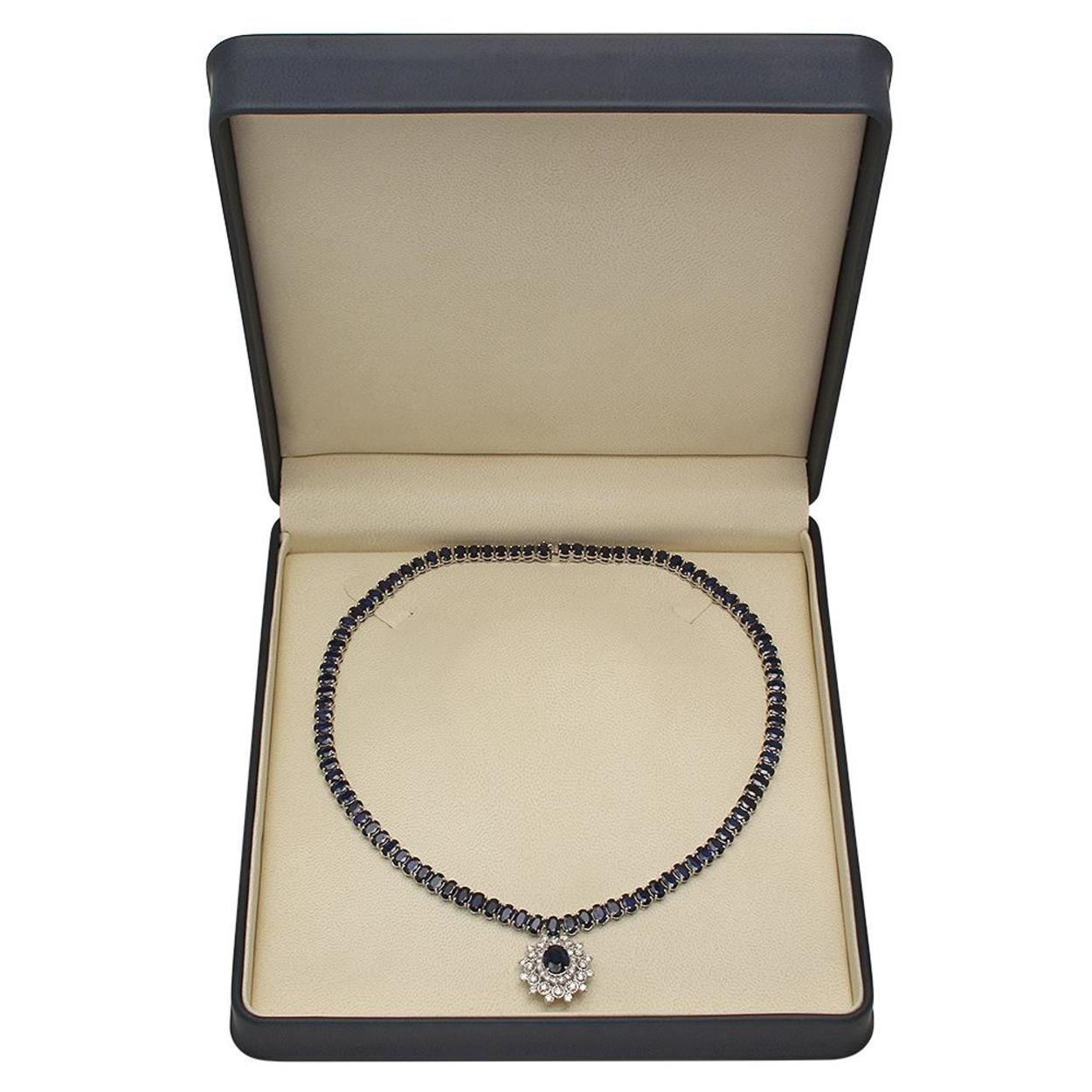 14K Gold 53.78ct Sapphire 2.71ct Diamond Necklace