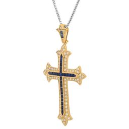 14K Yellow Gold Setting with Platinum Chain and 2.39ct Sapphire and 1.42ct Diamond Cross Pendant