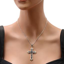 14K Yellow Gold Setting with Platinum Chain and 2.39ct Sapphire and 1.42ct Diamond Cross Pendant