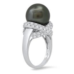 14K White Gold Setting with 13.5mm Tahitian Black Pearl and 0.21ct Diamond Ladies Ring