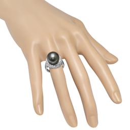 14K White Gold Setting with 13.5mm Tahitian Black Pearl and 0.21ct Diamond Ladies Ring