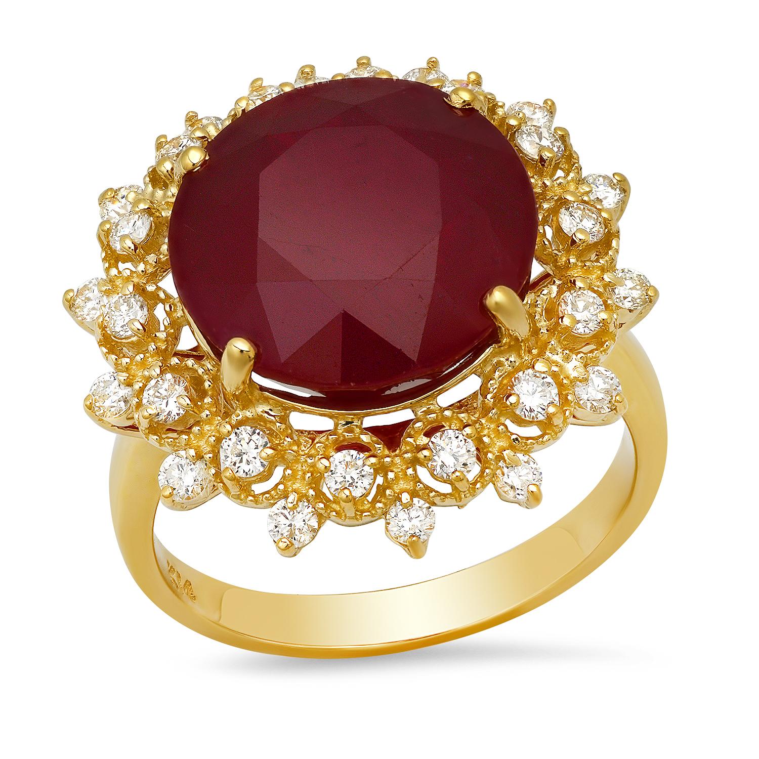 14K Yellow Gold Setting with 13.28ct Ruby and 0.78ct Diamond Ladies Ring