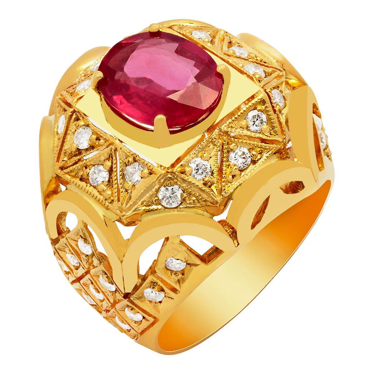 14K Gold 3.90ct Ruby and 1.08ct Diamond Ring