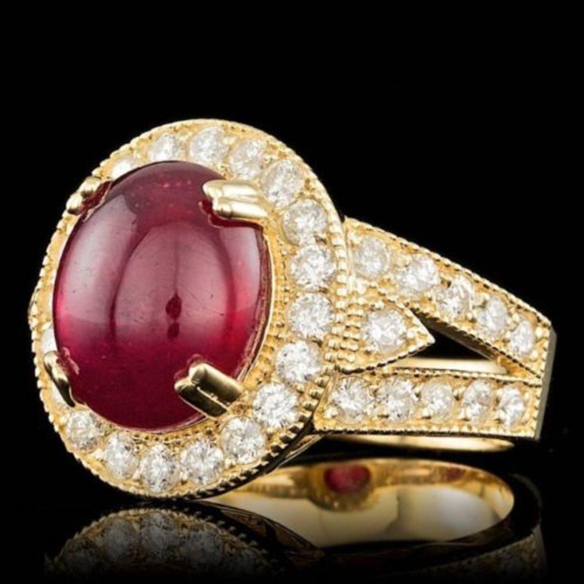 14K Yellow Gold 8.11ct Ruby and 1.59ct Diamond Ring