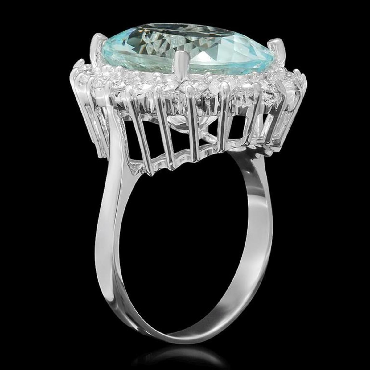 14K White Gold 9.32ct Aquamarine and 1.18ct Diamond Ring