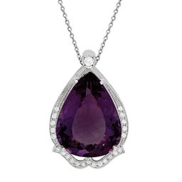 14k White Gold 42.05ct Amethyst 0.91ct Diamond Pendant