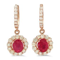 14K Gold 3.13ct Ruby 2.19cts Diamond Earrings