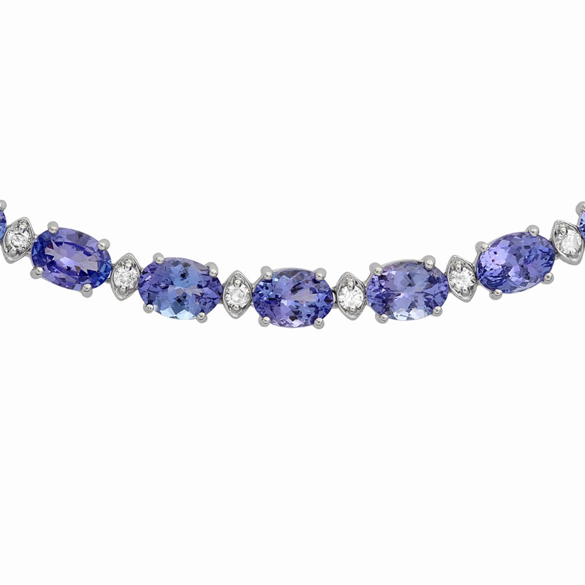 14k White Gold 35.89ct Tanzanite 1.73ct Diamond Necklace