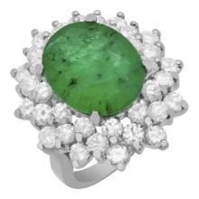 14k White Gold 4.09ct Emerald 2.38ct Diamond Ring