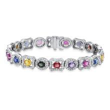 18K White Gold 9.76ct Multi Colored Sapphire and 4.11ct Diamond Bracelet