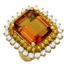 14k Yellow Gold 13.82ct Citrine 1.92ct Yellow Sapphire 2.39ct Diamond Ring