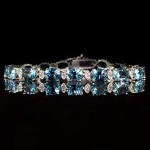 14K White Gold 24.10ct Topaz 0.75ct Diamond Bracelet