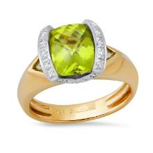 18K Yellow Gold Setting with 3.20ct Peridot and 0.14ct Diamond Bellari" Designor Ring"