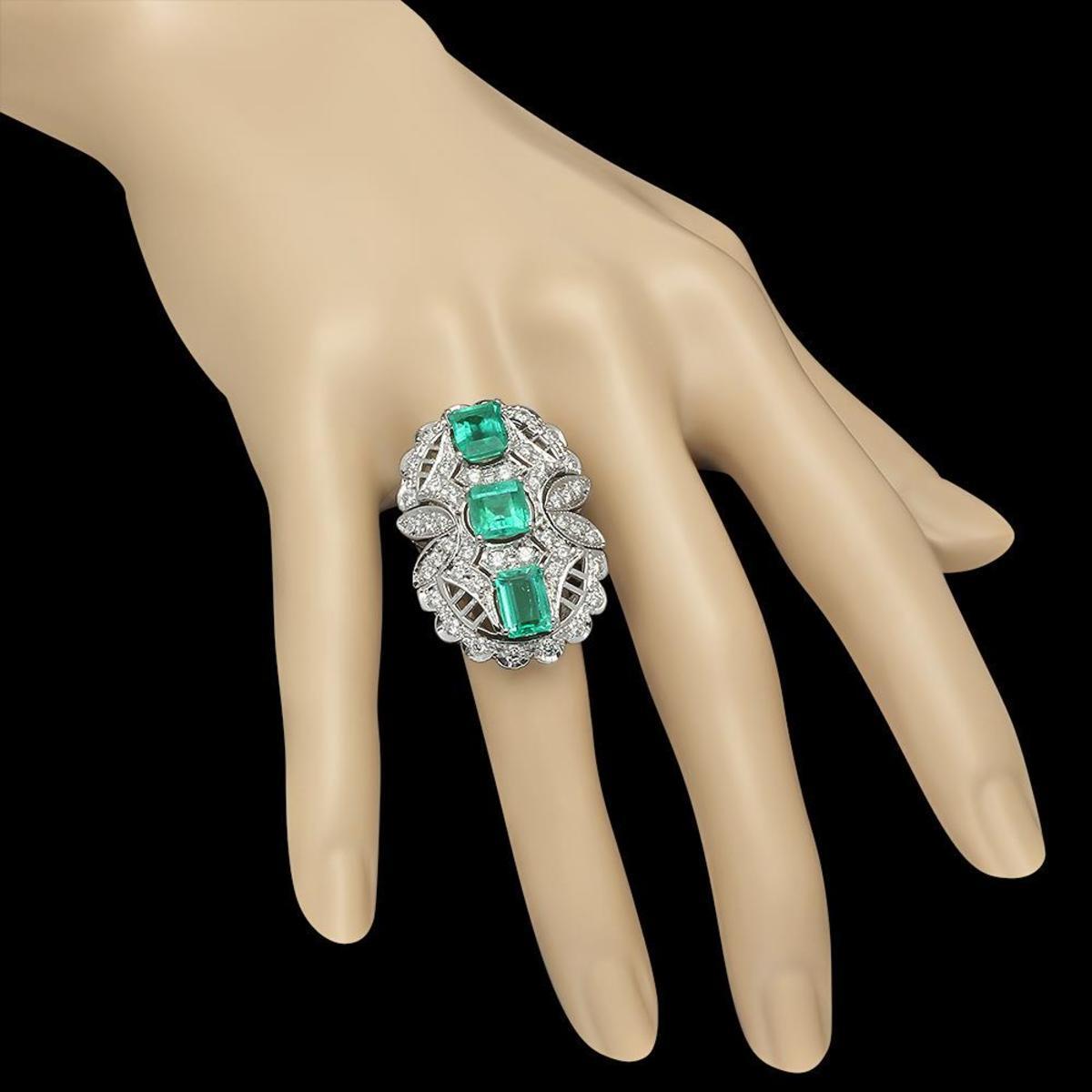 14K White Gold 5.07ct Emerald and 1.61ct Diamond Ring