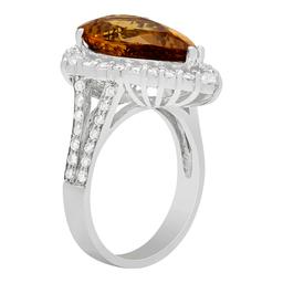 14k White Gold 5.61ct Yellow Beryl 1.12ct Diamond Ring