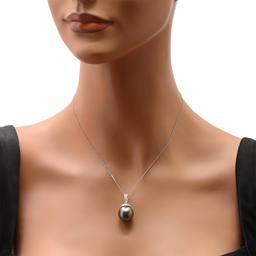 18K White Gold Setting with 15MM Tahitian Pearl and 0.22ct Diamond Pendant
